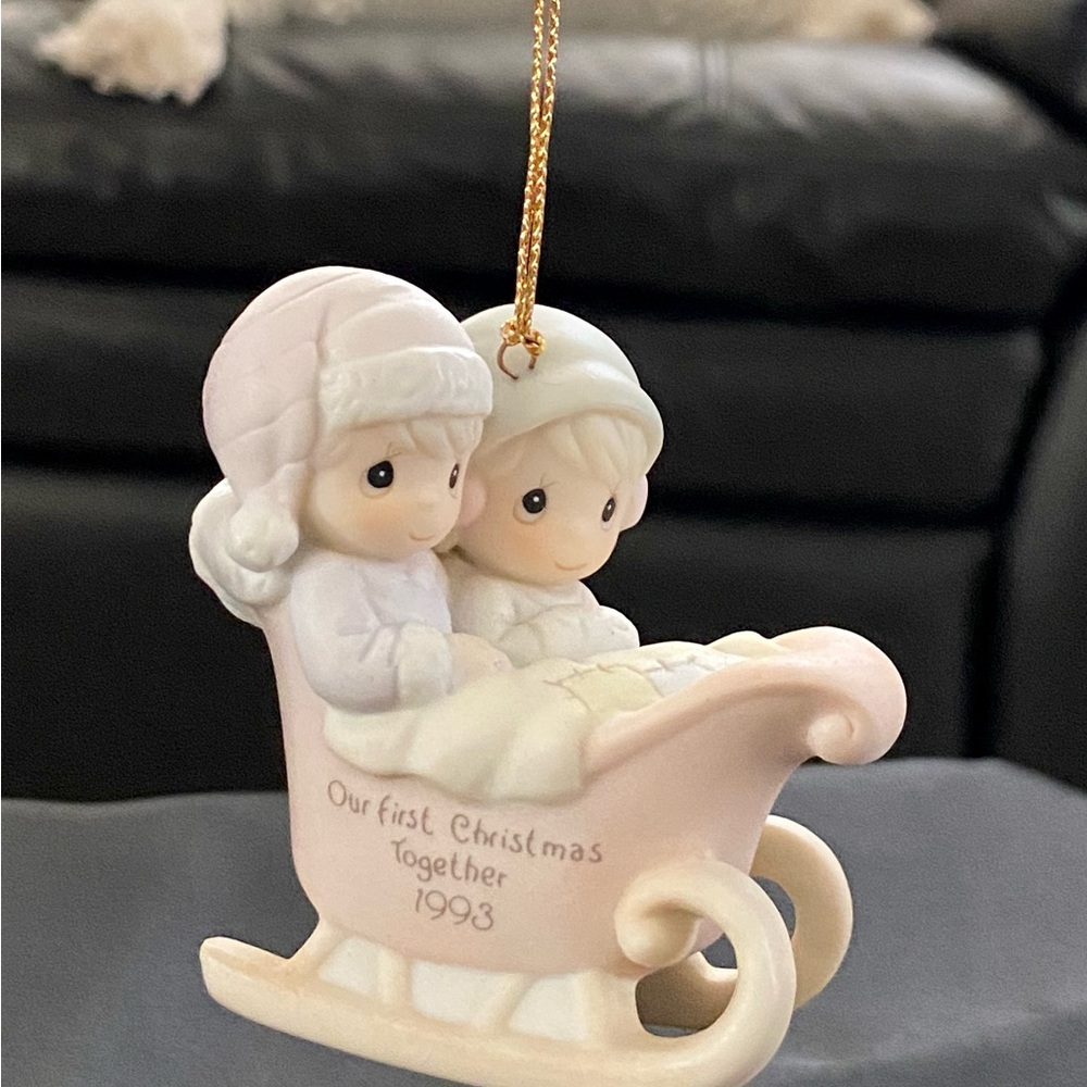 Precious Moments Cream and White Sleigh Ornament
